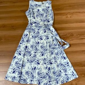 Anne Klein dress brand new with tags. White with blue print, tea length.